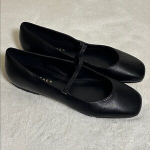 Marc Fisher Womens Leather Square Toe Slip On Black Mary Jane Ballet Flat 8.5